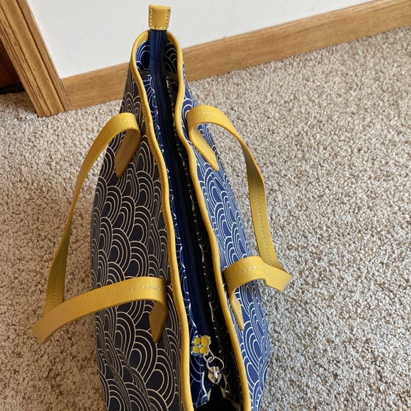 Jonathan Adler Modern Mod Blue White Semi Circle Pattern Canvas Tote Purse Bag - Picture 7 of 14